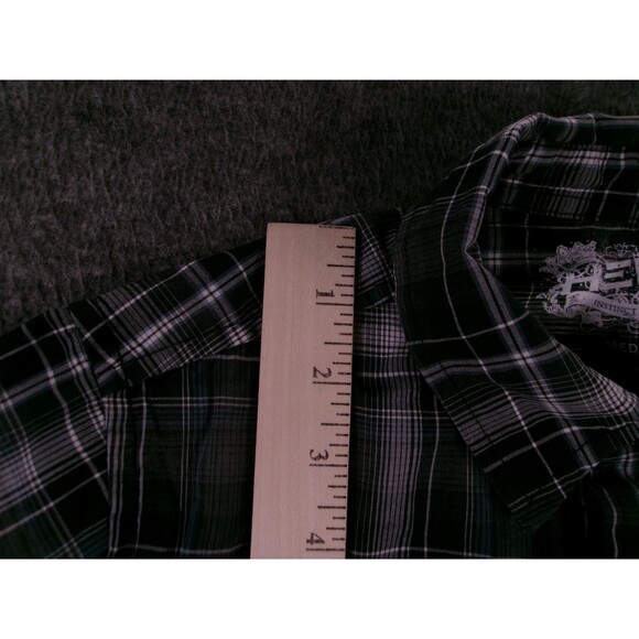 Helix Shirt Youth Medium Gray Plaid Western Causal Guitar Print Classic Button - Picture 5 of 10